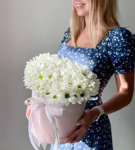 Коробка из белой хризантемы